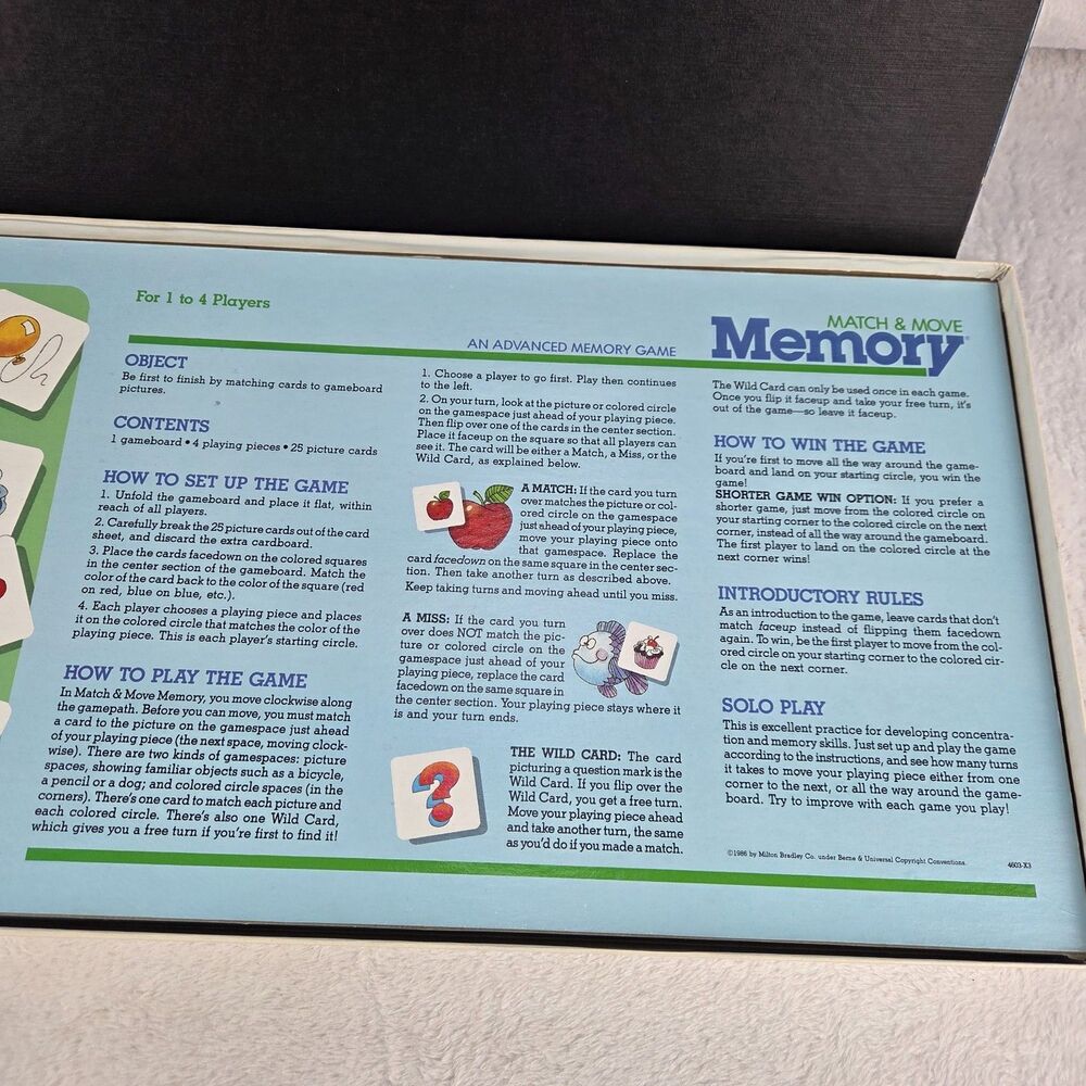 Vintage 1986 Milton Bradley Match & Move Memory Board Game Complete Excellent - Picture 3 of 9